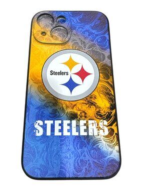 Steelers iPhone 15 Case With Yellow & Blue Gradient Swirl Design Durable TPU Pre